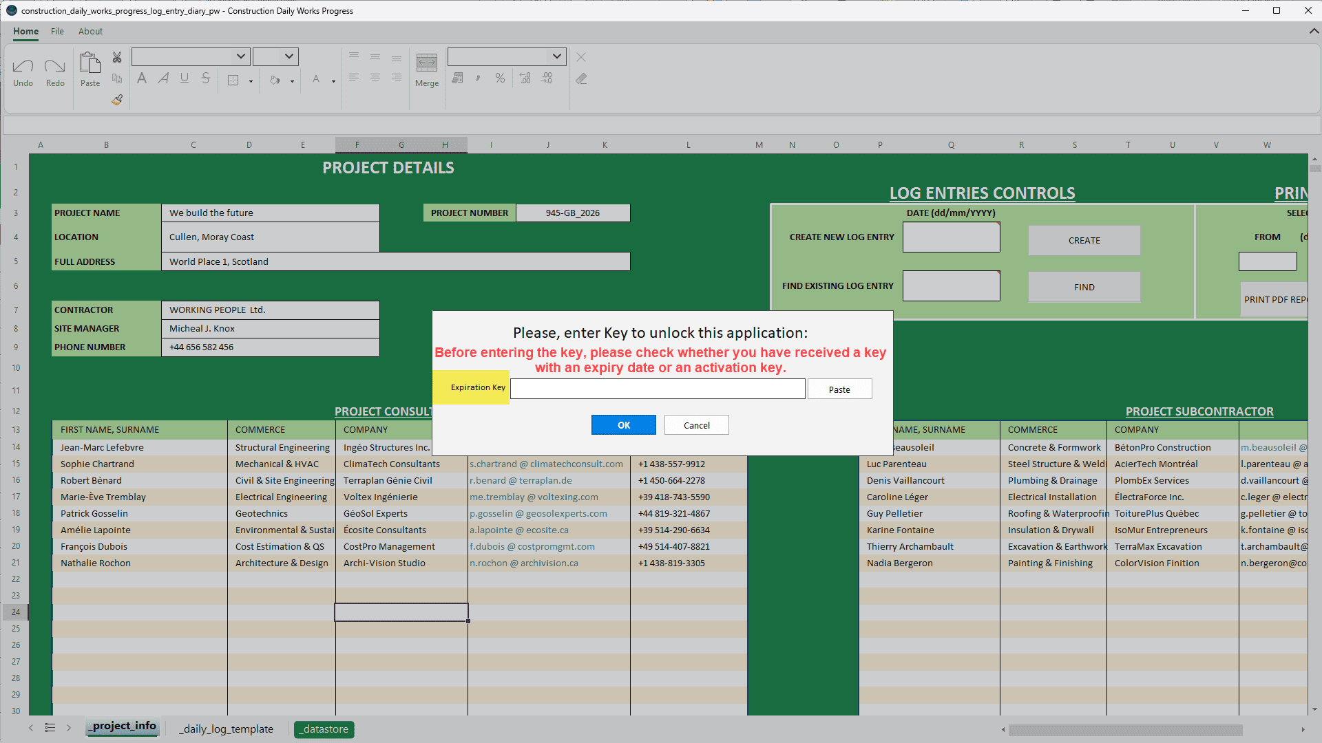 Lizenzschlüssel-Eingabe bei erster Inbetriebnahme: Dauer und Anzahl der Rechner werden im Voraus vereinbart.